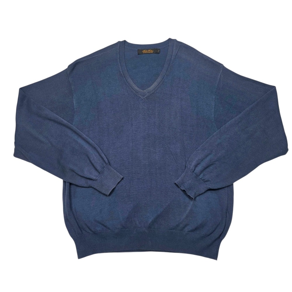 Brooks Brothers‎ Sweater Mens Large Blue V-Neck Cotton Knit Made in USA Pullover